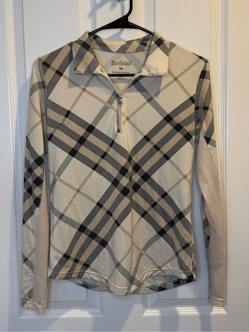SanSoleil Women's SolCool Long Sleeve 1/4 Zip Sun Protection Plaid Top Size XS
